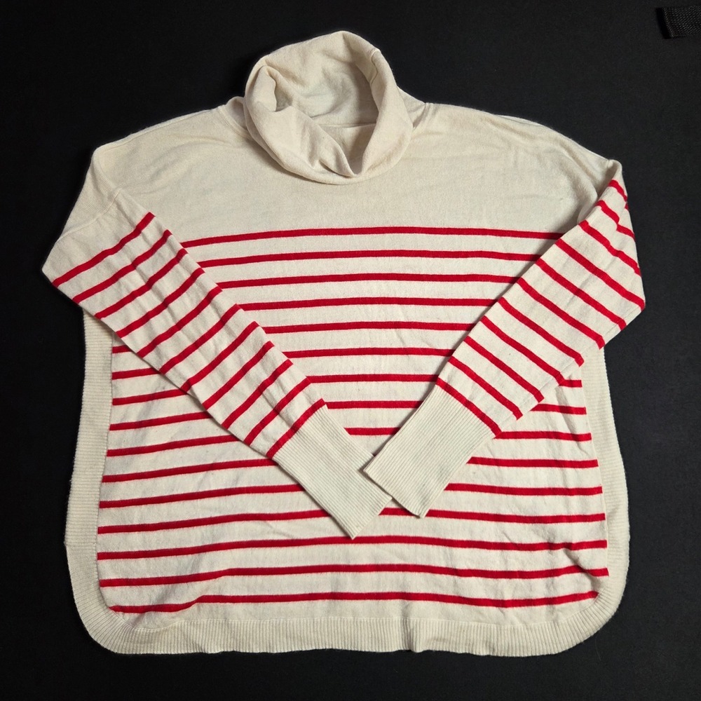 Vineyard Vines Womens Merino Wool Blend Striped Turtleneck Sweater Cream Red M